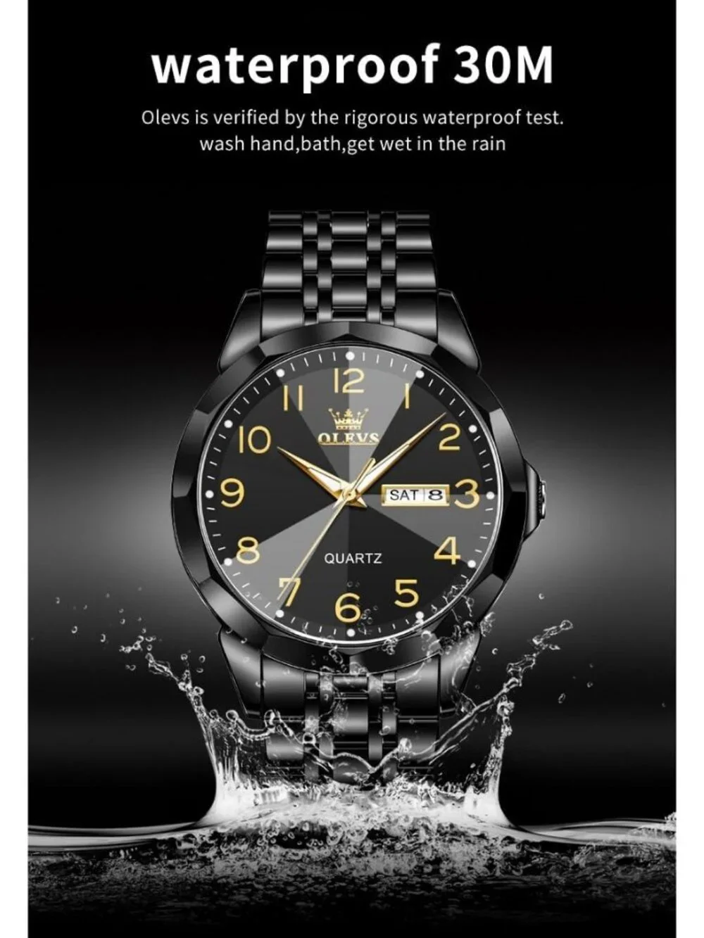 Men's Black Brown Analog Stainless Steel Waterproof Luminous Date Wrist Watches